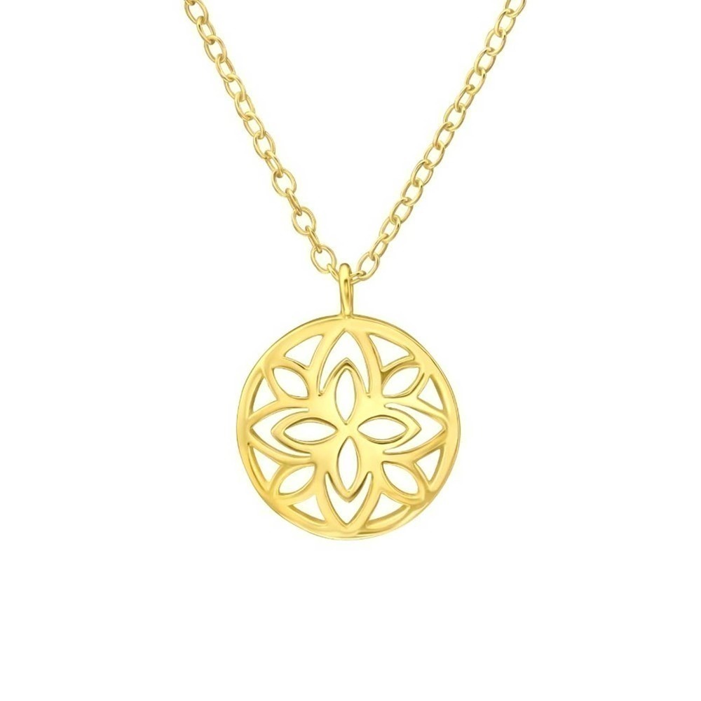 14k Yellow Gold Flower Pendant and Necklace